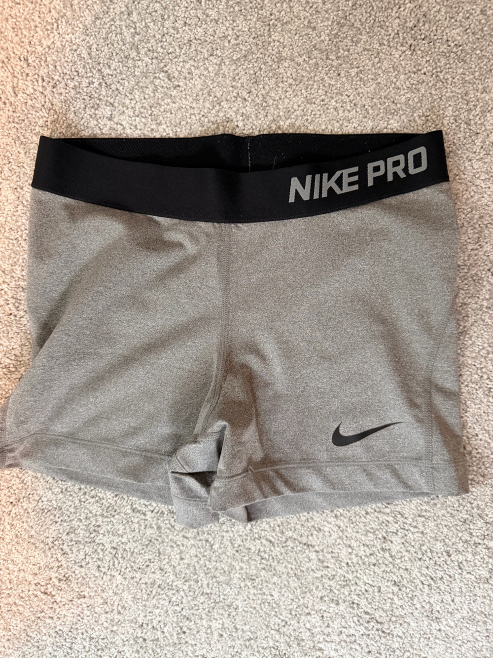 Nike Pro Gray Athletic Compression Shorts with Black Waistband